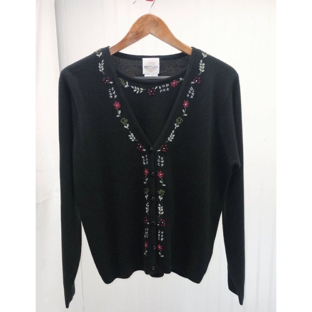 Bentley black floral embroidery, two layer sweater. Size medium